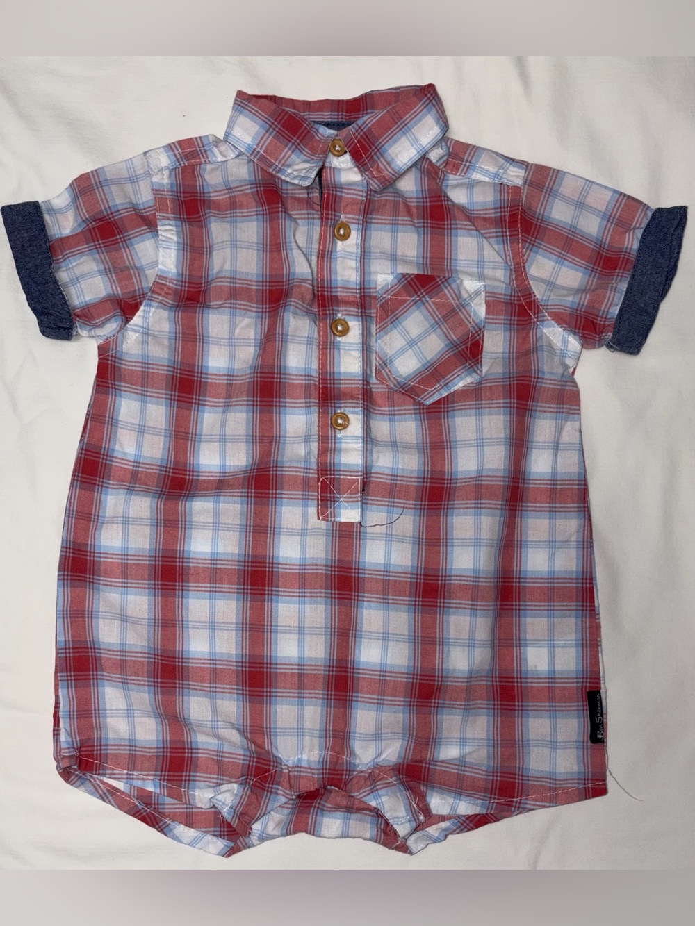 Ben Sherman blue/red plaid romper sz 6-9 months EUC smoke free home